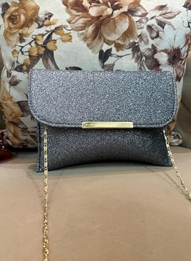 junelux Women�s Glitter Clutch Sling Bag � Black Sparkling Evening Purse with Golden Chain | Party, Wedding & Festive Handbag for Girls & Ladies (Black) - Image 4